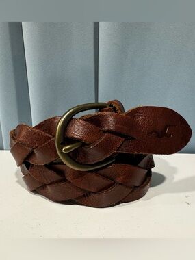 Hollister Co. Braided 1” Leather Belt Brown Women Size XS Small Western Boho Y2K